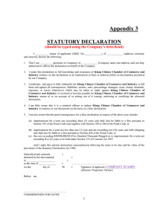 Appendix 3 STATUTORY DECLARATION  (should be typed using the Company’s letterhead)