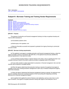 BORROWER TRAINING REQUIREMENTS —Borrower Training and Training Vendor Requirements Subpart K