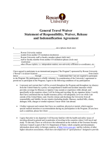 General Travel Waiver Statement of Responsibility, Waiver, Release and Indemnification Agreement