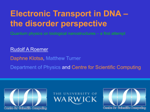 – Electronic Transport in DNA the disorder perspective Rudolf A Roemer