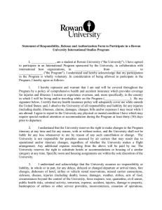 Statement of Responsibility, Release and Authorization Form to Participate in... University International Studies Program