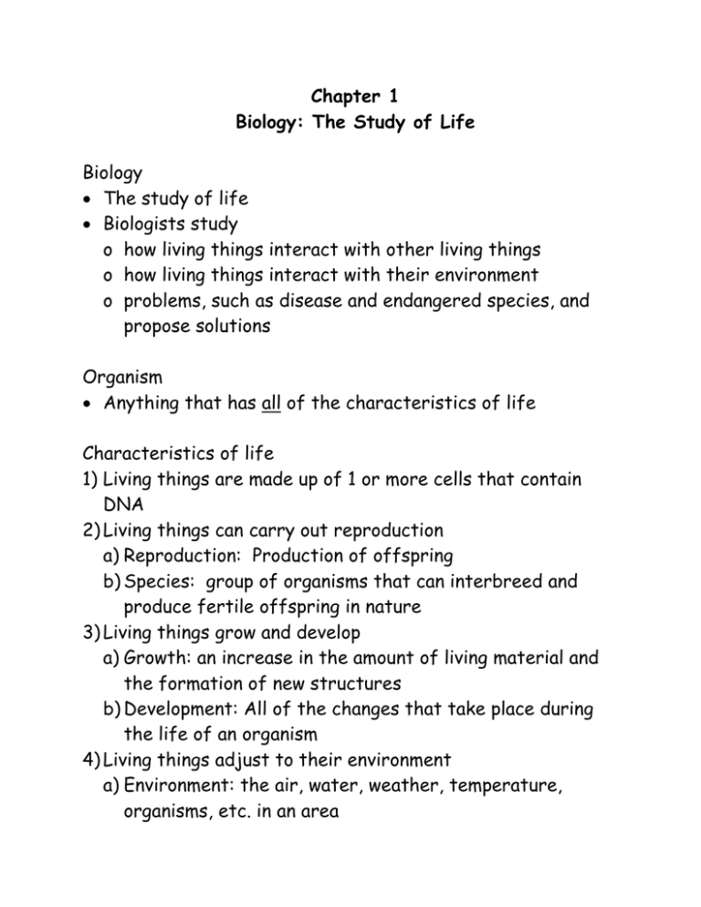 Chapter 1 Biology The Study Of Life Biology