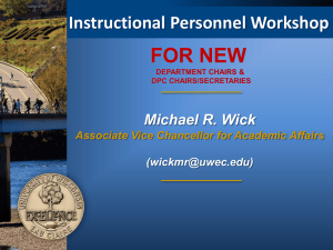 FOR NEW Instructional Personnel Workshop Michael R. Wick