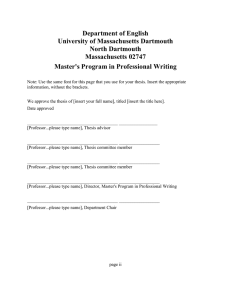 Department of English University of Massachusetts Dartmouth North Dartmouth Massachusetts 02747