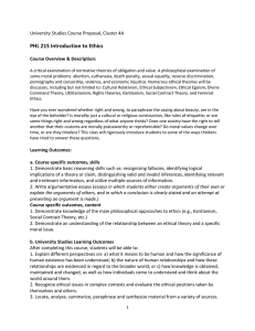 PHL 215 Introduction to Ethics University Studies Course Proposal, Cluster 4A