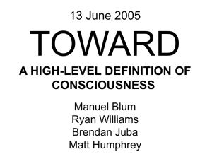 TOWARD 13 June 2005 A HIGH-LEVEL DEFINITION OF CONSCIOUSNESS