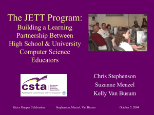 The JETT Program: Building a Learning Partnership Between High School &amp; University