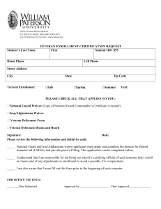VETERAN ENROLLMENT CERTIFICATION REQUEST Student’s Last Name First Student ID#: 855