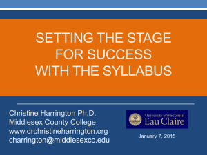 SETTING THE STAGE FOR SUCCESS WITH THE SYLLABUS Christine Harrington Ph.D.