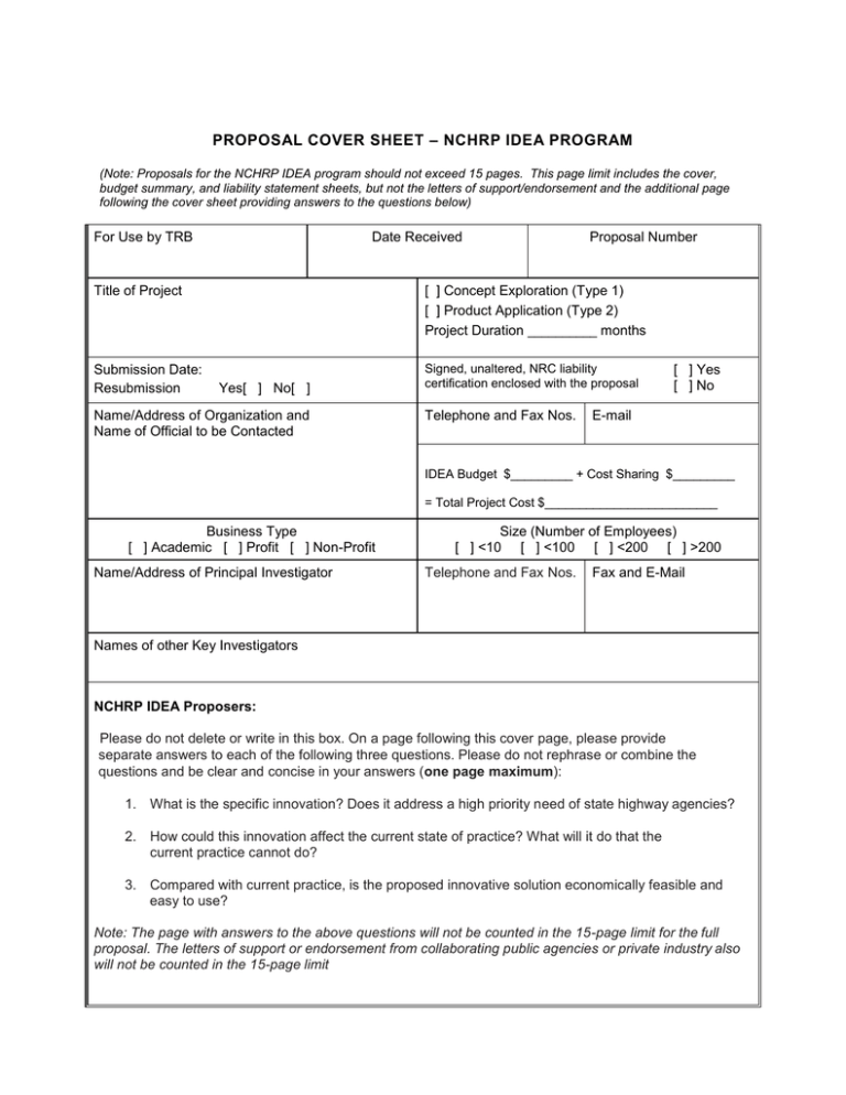 nchrp-idea-program-proposal-cover-sheet