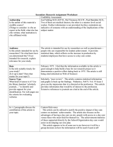 Secondary Research Assignment Worksheet Authorship  Credibility Assessment