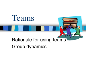 Teams Rationale for using teams Group dynamics
