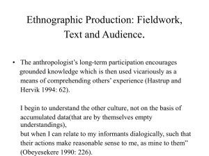 . Ethnographic Production: Fieldwork, Text and Audience