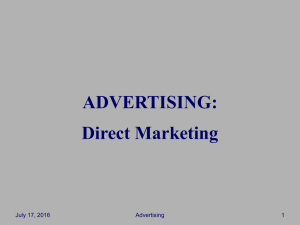 ADVERTISING: Direct Marketing July 17, 2016 Advertising