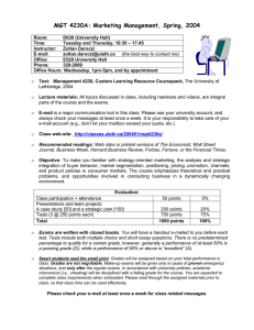 MGT 4230A: Marketing Management, Spring, 2004