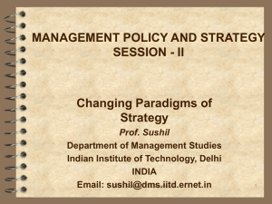 MANAGEMENT POLICY AND STRATEGY SESSION - II Changing Paradigms of Strategy