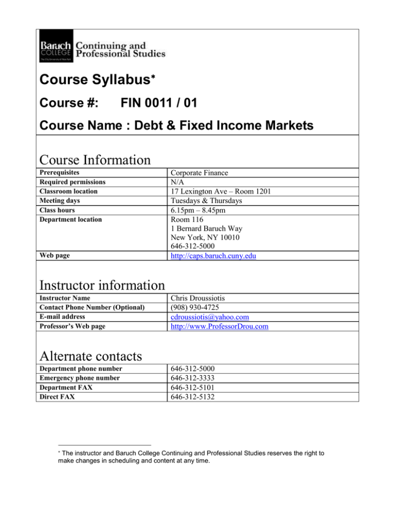 Course Information Course Syllabus