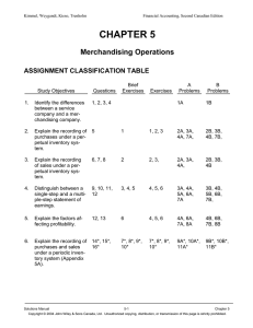 CHAPTER 5 Merchandising Operations ASSIGNMENT CLASSIFICATION TABLE