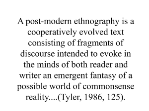 A post-modern ethnography is a cooperatively evolved text consisting of fragments of
