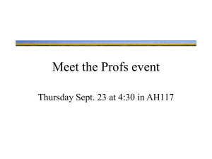Meet the Profs event Thursday Sept. 23 at 4:30 in AH117