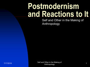Postmodernism and Reactions to It Self and Other in the Making of Anthropology