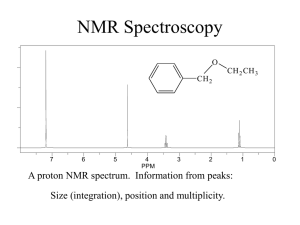 NMR Spectroscopy A proton NMR spectrum.  Information from peaks: O