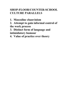 SHOP-FLOOR/COUNTER-SCHOOL CULTURE PARALLELS  1.  Masculine chauvinism