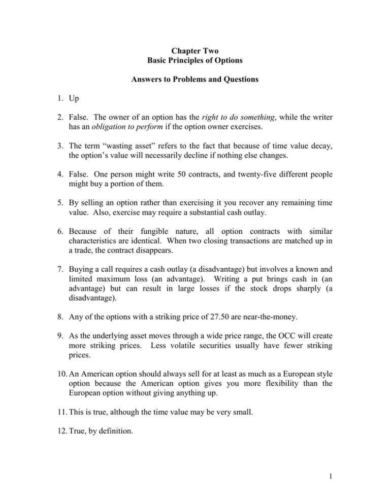 Chapter Two Basic Principles Of Options Answers To Problems And Questions
