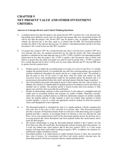 CHAPTER 9 NET PRESENT VALUE AND OTHER INVESTMENT CRITERIA