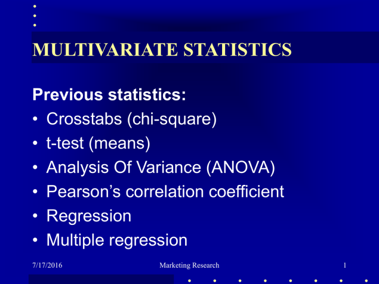 MULTIVARIATE STATISTICS