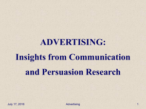 ADVERTISING: Insights from Communication and Persuasion Research July 17, 2016
