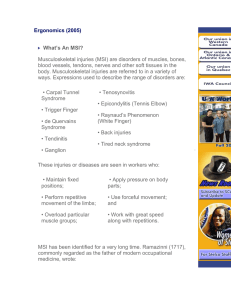 Ergonomics (2005)  Musculoskeletal injuries (MSI) are disorders of muscles, bones,