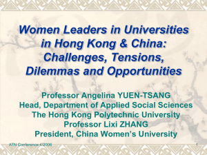 Women Leaders in Universities in Hong Kong &amp; China: Challenges, Tensions,