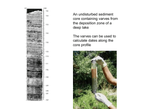 An undisturbed sediment core containing varves from the deposition zone of a