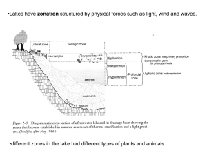 zonation •different zones in the lake had different types of plants...