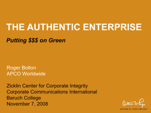 THE AUTHENTIC ENTERPRISE Putting $$$ on Green