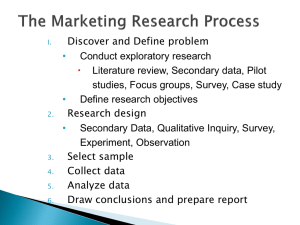 Discover and Define problem Conduct exploratory research Literature review, Secondary data, Pilot