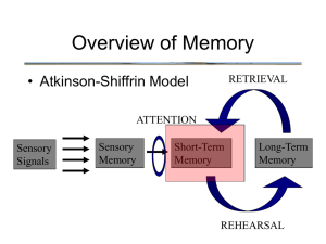 Overview of Memory • Atkinson-Shiffrin Model RETRIEVAL ATTENTION