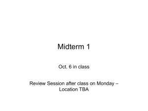 Midterm 1 Oct. 6 in class – Review Session after class on Monday