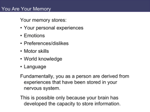You Are Your Memory Your memory stores: • Your personal experiences • Emotions