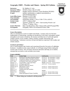 Geography 2300N – Weather and Climate – Spring 2012 Syllabus
