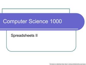 Computer Science 1000 Spreadsheets II strictly prohibited