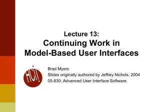 Continuing Work in Model-Based User Interfaces Lecture 13: