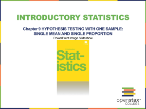INTRODUCTORY STATISTICS Chapter 9 HYPOTHESIS TESTING WITH ONE SAMPLE: PowerPoint Image Slideshow