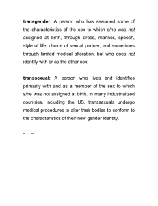 transgender: not assigned  at  birth,  through  dress, ... style  of  life,  choice  of ...