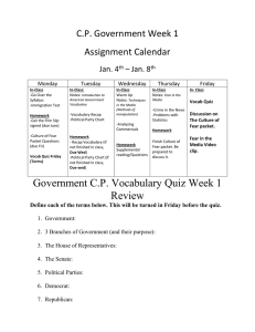 C.P. Government Week 1 Assignment Calendar Jan. 4 – Jan. 8