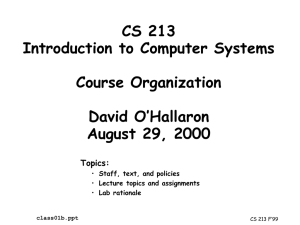 CS 213 Introduction to Computer Systems Course Organization David O’Hallaron