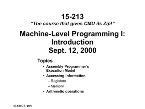 15-213 Machine-Level Programming I: Introduction Sept. 12, 2000