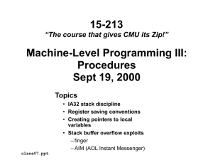 15-213 Machine-Level Programming III: Procedures Sept 19, 2000