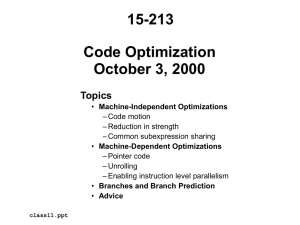 15-213 Code Optimization October 3, 2000 Topics
